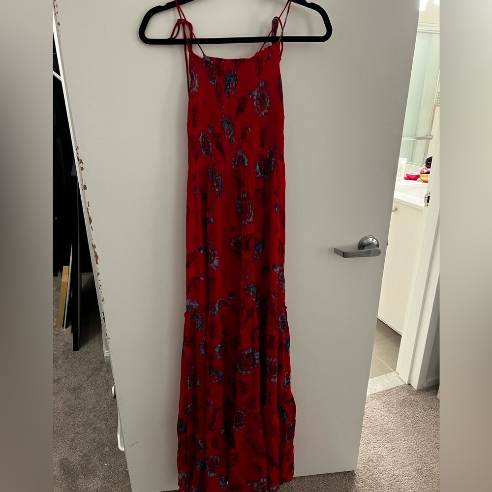 Free People Intimately Women's New Red Combo Garden Party Tiered Maxi Dress